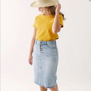 ‘Haven’ Knee Length Jean Skirt in Light Wash from Main Street Exchange